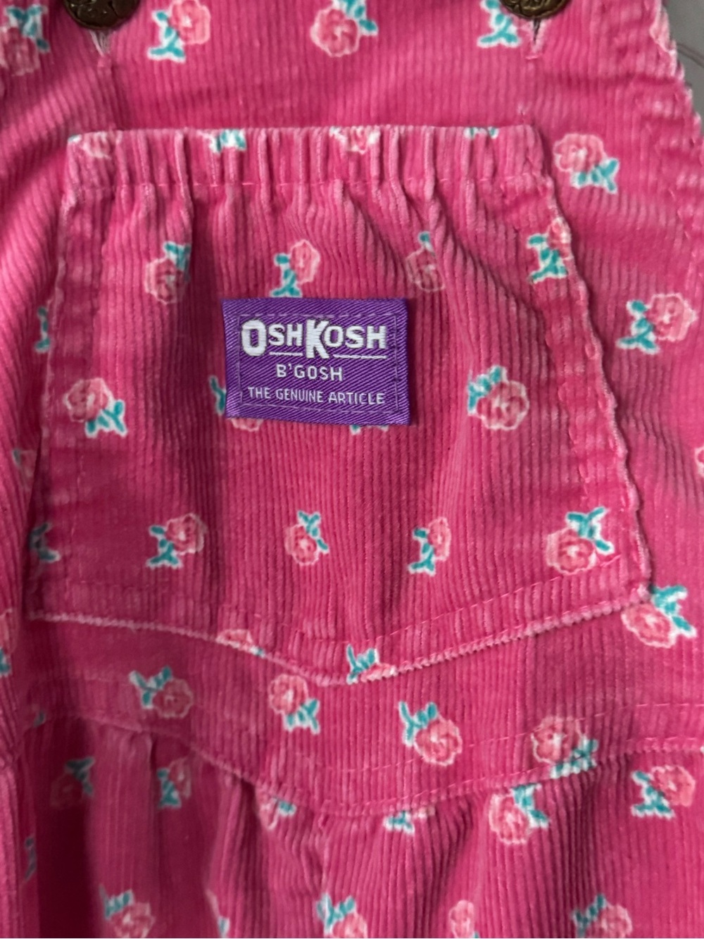 Vintage OshKosh B’Gosh Pink Floral Corduroy Vestbak Overalls 2T - Picture 3 of 11